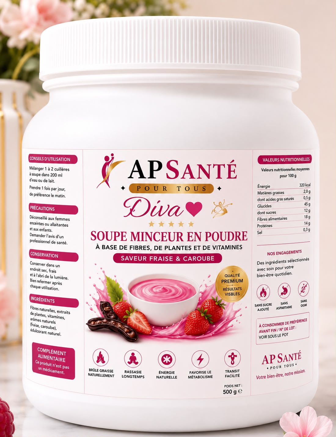 Soupe Minceur en Poudre — Fraise & Caroube